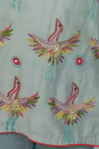 Blue embroidered pure chanderi sharara set