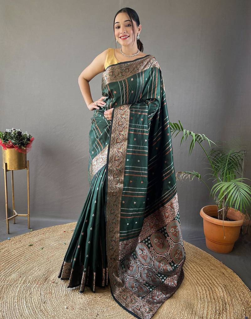 Green art silk  woven saree