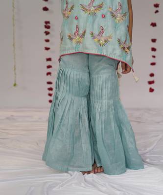 Blue embroidered pure chanderi sharara set 4