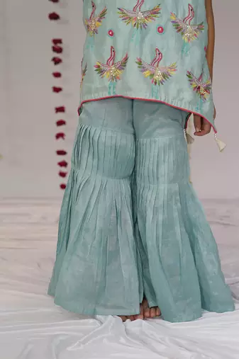 Blue embroidered pure chanderi sharara set