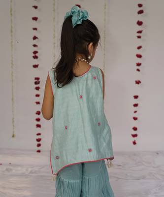 Blue embroidered pure chanderi sharara set 5