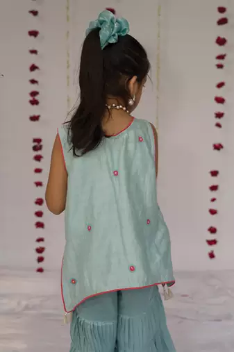 Blue embroidered pure chanderi sharara set