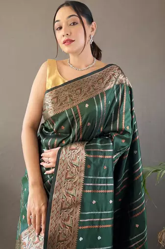 Green art silk  woven saree