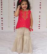 Pink embroidered pure silk sharara set