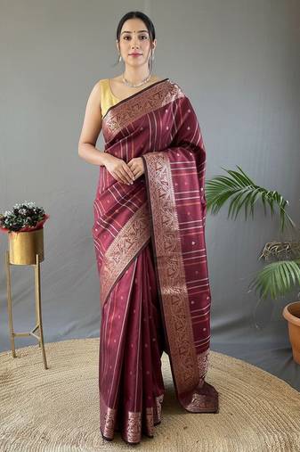 Maroon art silk  woven saree