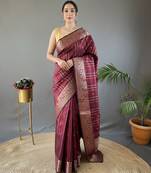 Maroon art silk  woven saree