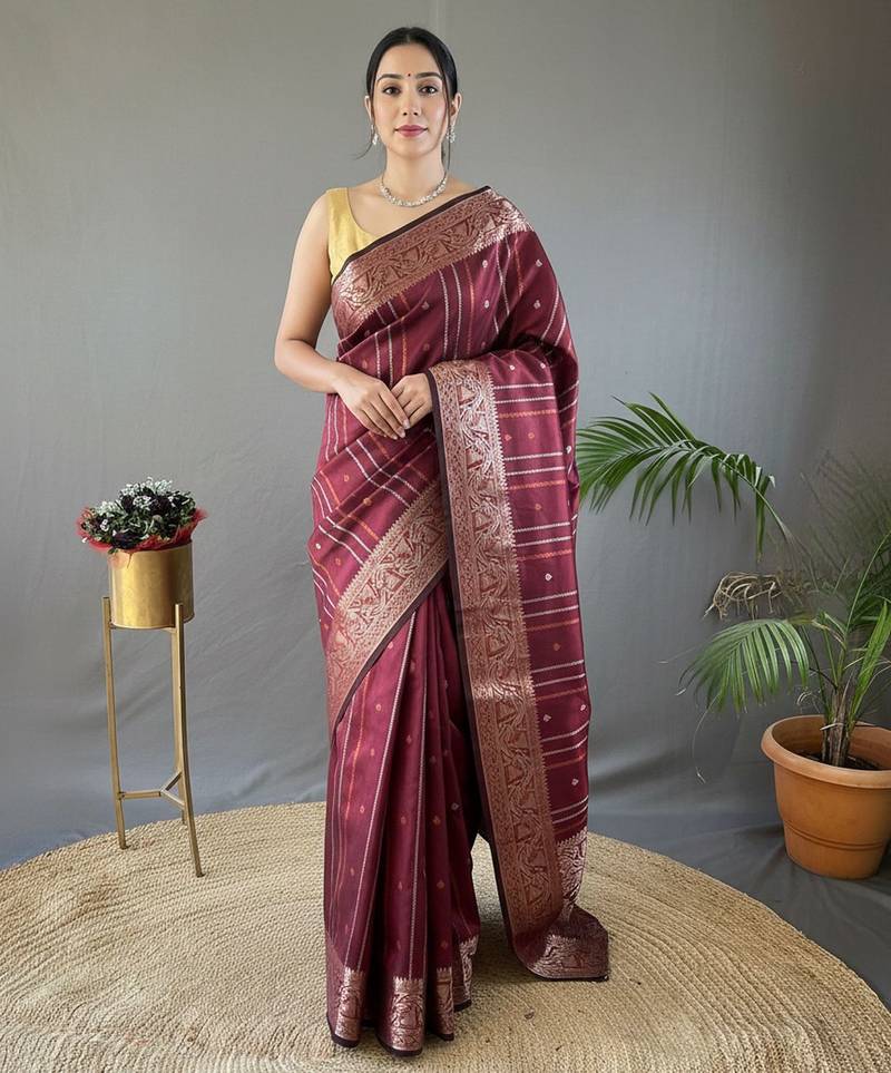 Maroon art silk  woven saree