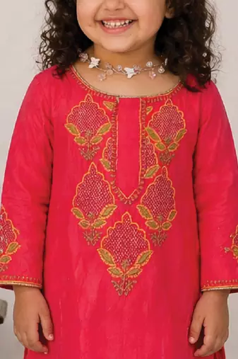Pink embroidered pure silk sharara set