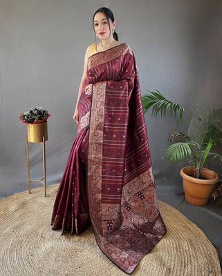 Maroon art silk  woven saree 2