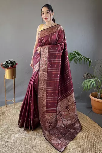 Maroon art silk  woven saree