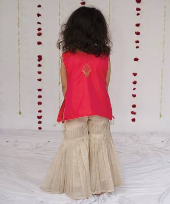 Pink embroidered pure silk sharara set 3