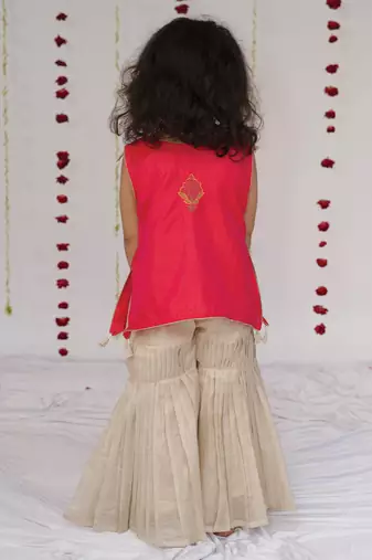 Pink embroidered pure silk sharara set