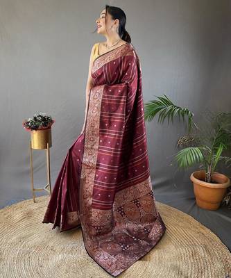 Maroon art silk  woven saree 3