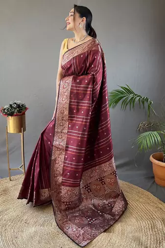 Maroon art silk  woven saree