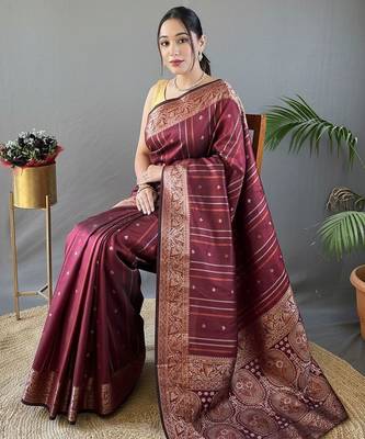 Maroon art silk  woven saree 4