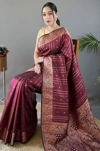 Maroon art silk  woven saree