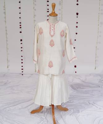 Cream embroidered pure chanderi sharara set 1