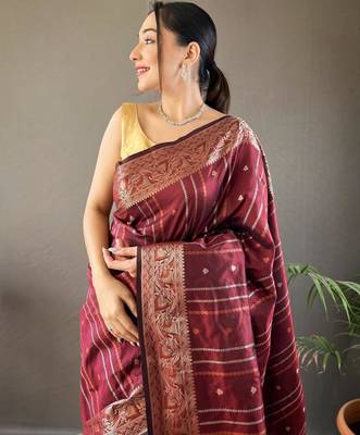 Maroon art silk  woven saree 5