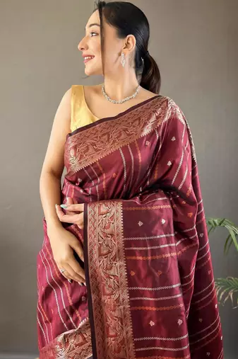 Maroon art silk  woven saree
