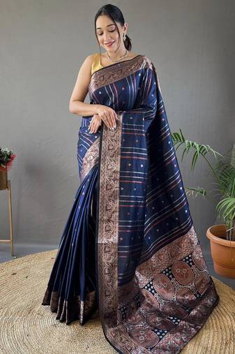 Navy blue art silk  woven saree