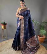 Navy blue art silk  woven saree