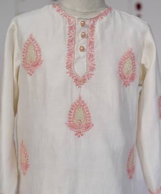Cream embroidered pure chanderi sharara set 2