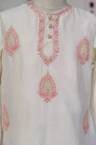 Cream embroidered pure chanderi sharara set