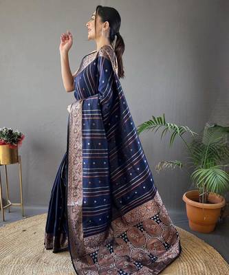 Navy blue art silk  woven saree 2