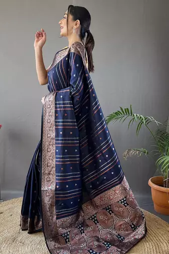 Navy blue art silk  woven saree
