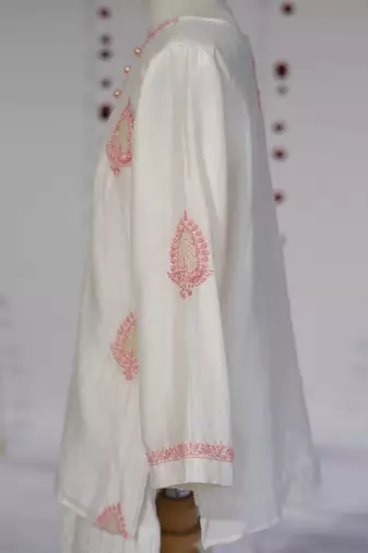 Cream embroidered pure chanderi sharara set