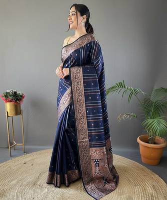 Navy blue art silk  woven saree 3