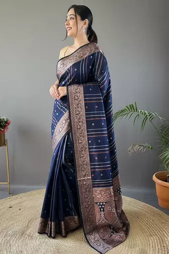 Navy blue art silk  woven saree