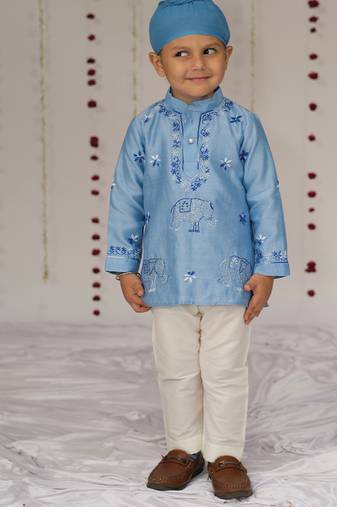 Blue embroidered pure chanderi kurta set
