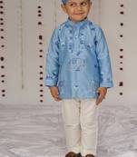 Blue embroidered pure chanderi kurta set