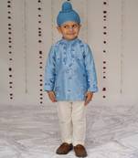 Blue embroidered pure chanderi kurta set