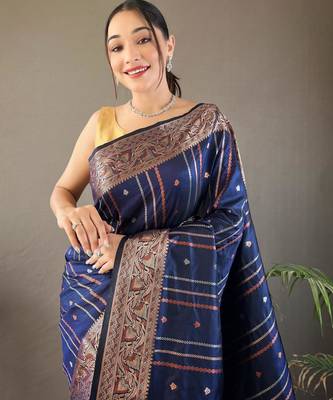 Navy blue art silk  woven saree 4