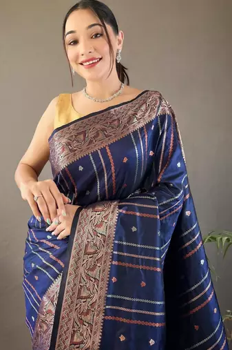 Navy blue art silk  woven saree