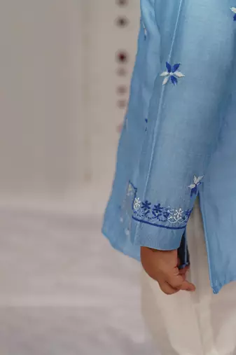 Blue embroidered pure chanderi kurta set