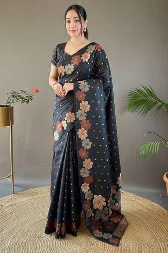 Black art silk  woven saree