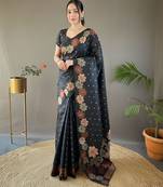 Black art silk  woven saree