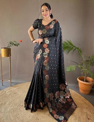 Black art silk  woven saree 2