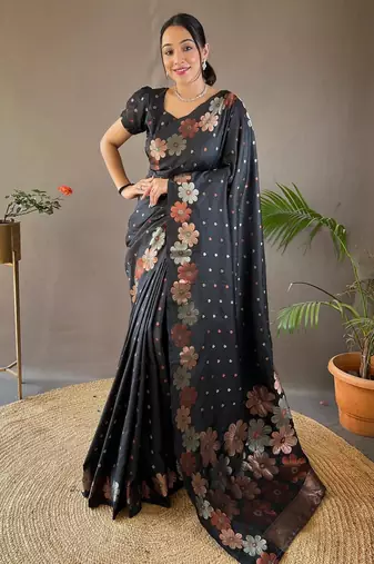 Black art silk  woven saree