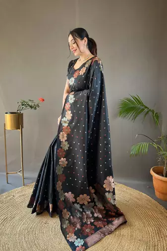 Black art silk  woven saree