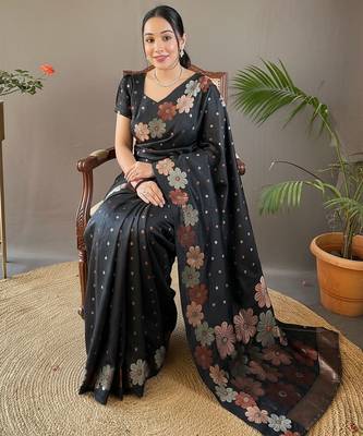 Black art silk  woven saree 4