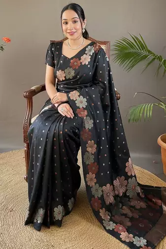 Black art silk  woven saree