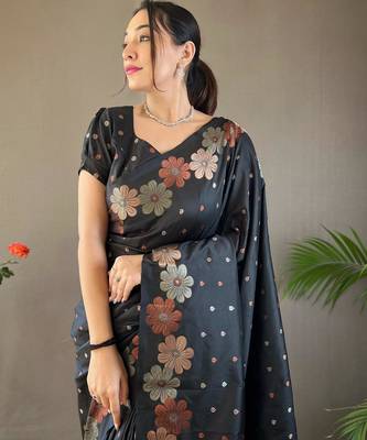 Black art silk  woven saree 5