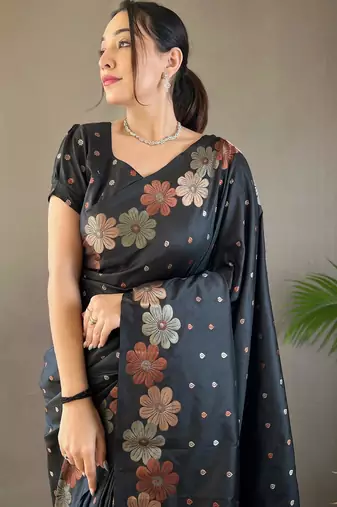 Black art silk  woven saree