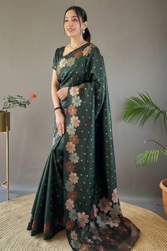 Green art silk  woven saree