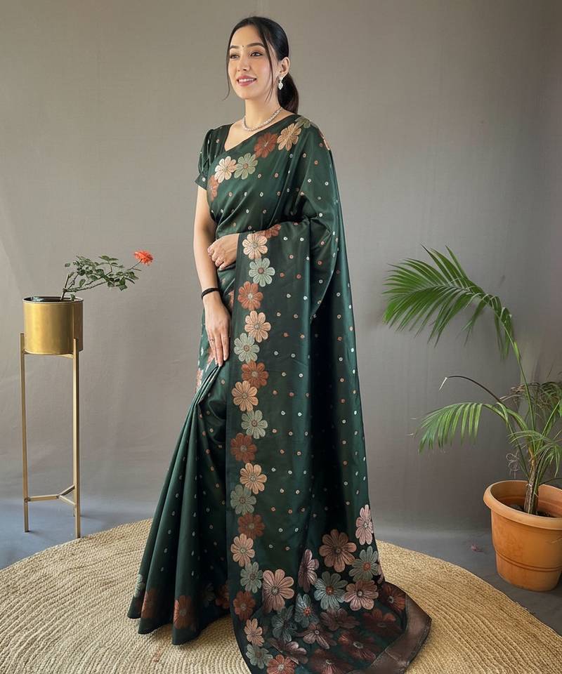 Green art silk  woven saree