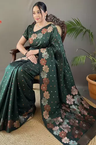 Green art silk  woven saree